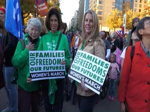 US elections: Women's march protesters gather to support Vice President Kamala Harris