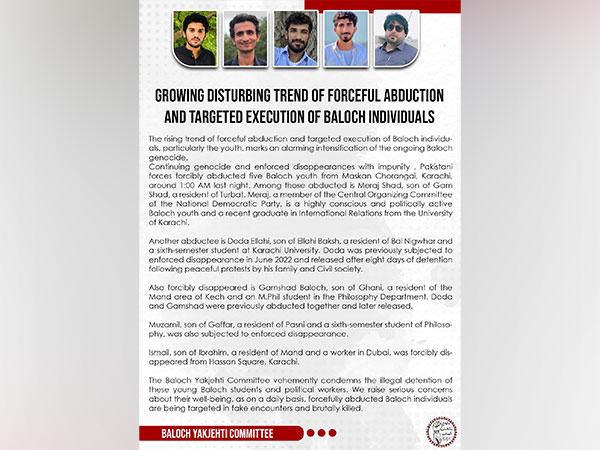 Baloch Yakjehti Committee Condemns Abductions and Executions in Balochistan