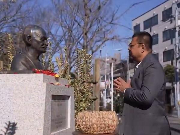 Assam CM Himanta Biswa Sarma pays homage at Gandhi statue in Tokyo